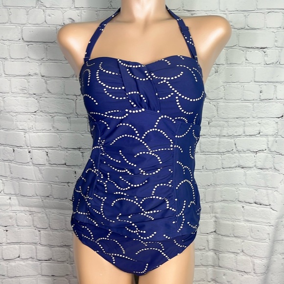 Boden Tankini & Bikini Royal Blue White Polka Dot Size 10 US - Picture 1 of 9